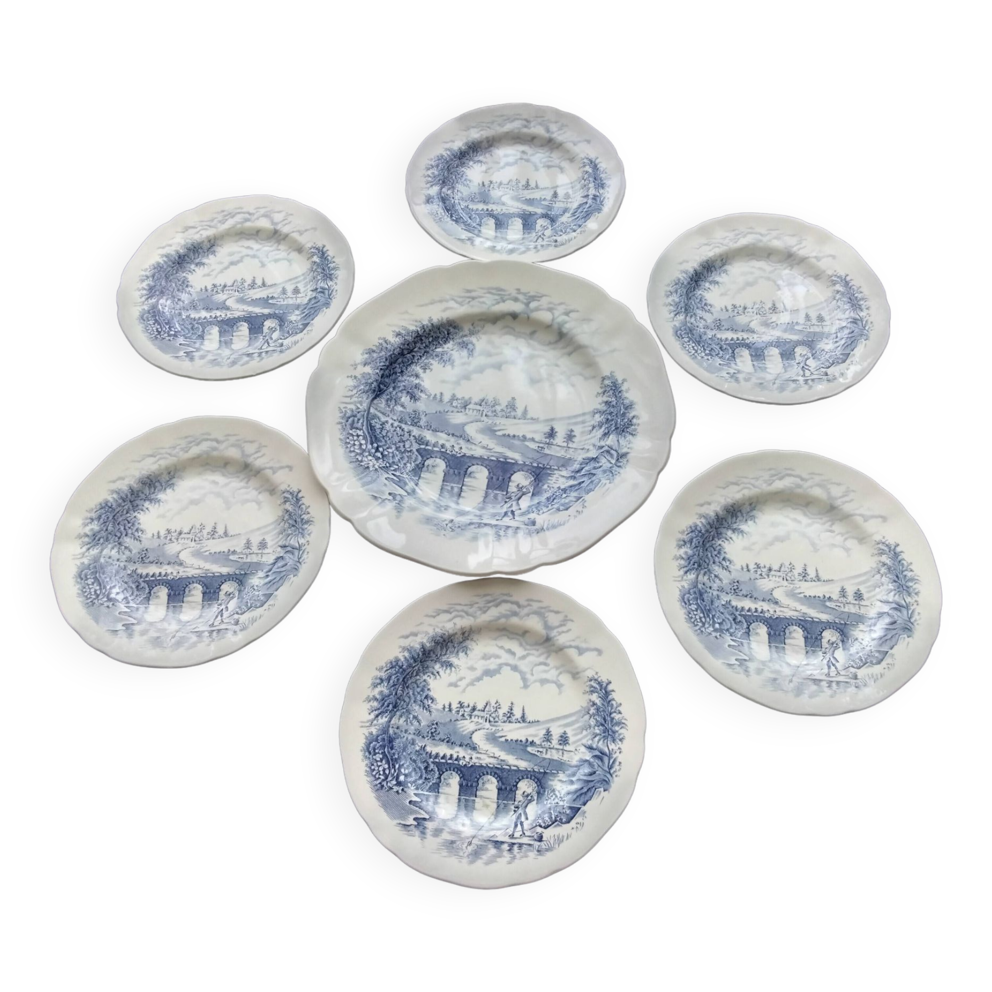 Service à gateaux ou dessert en porcelaine Anglaise 7 pièces