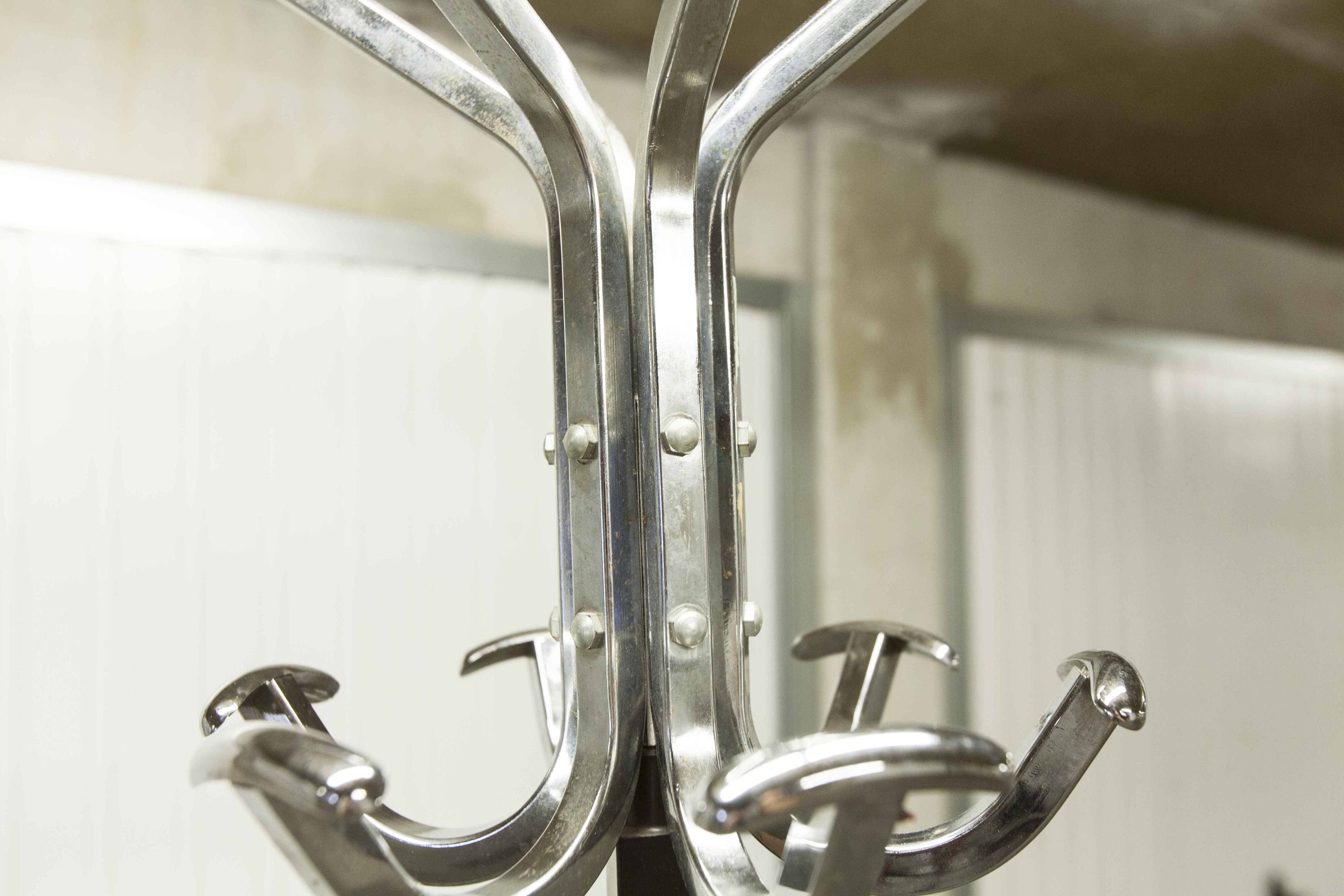 1960s industrial parrot coat rack chrome