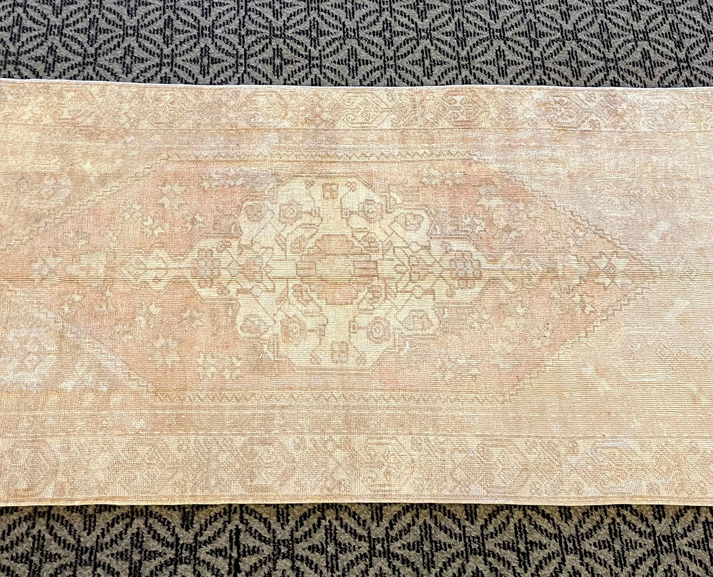 Handmade vintage pastel area rug