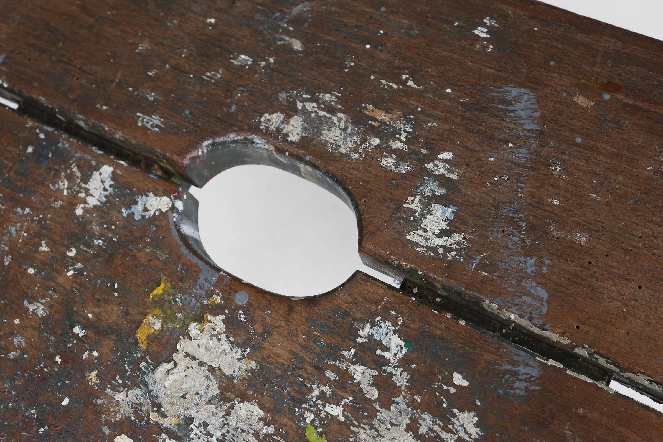 Industrial wooden French painters stool with rich patina from the 1930s