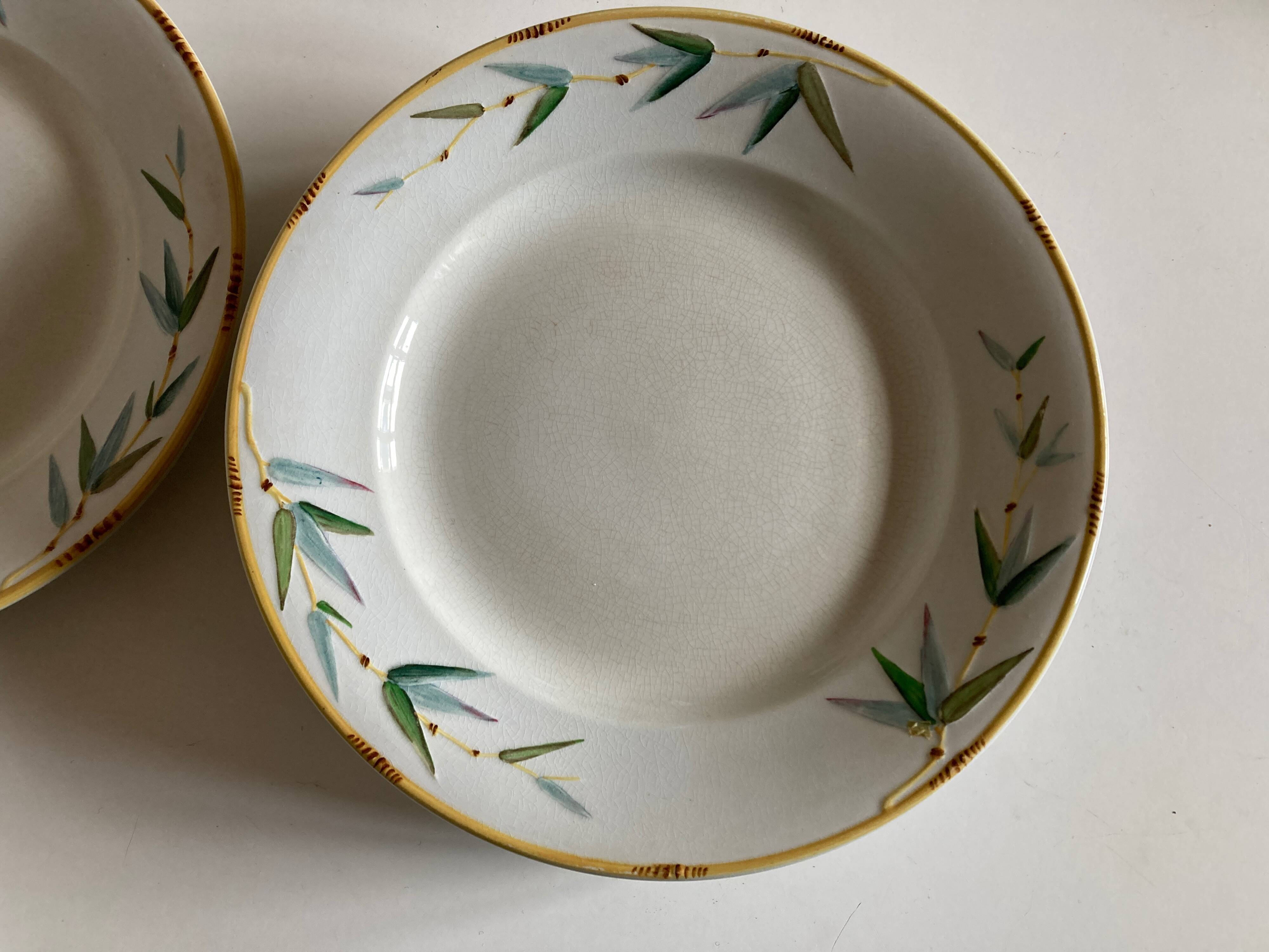 Set of 7 Sarreguemines Bamboo 1880 ironstone plates