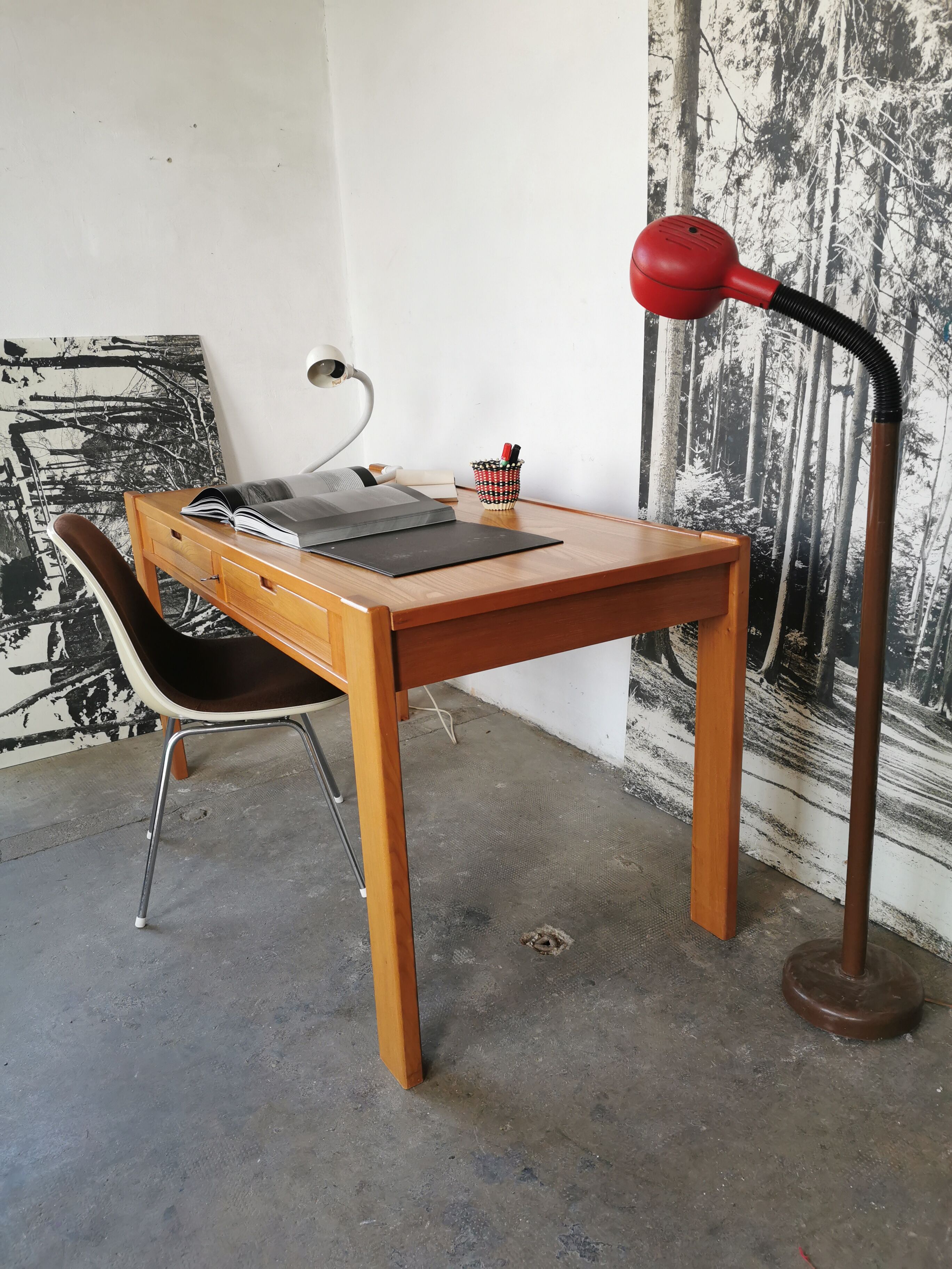 Bureau vintage 1970/1980 en bois blond, simat