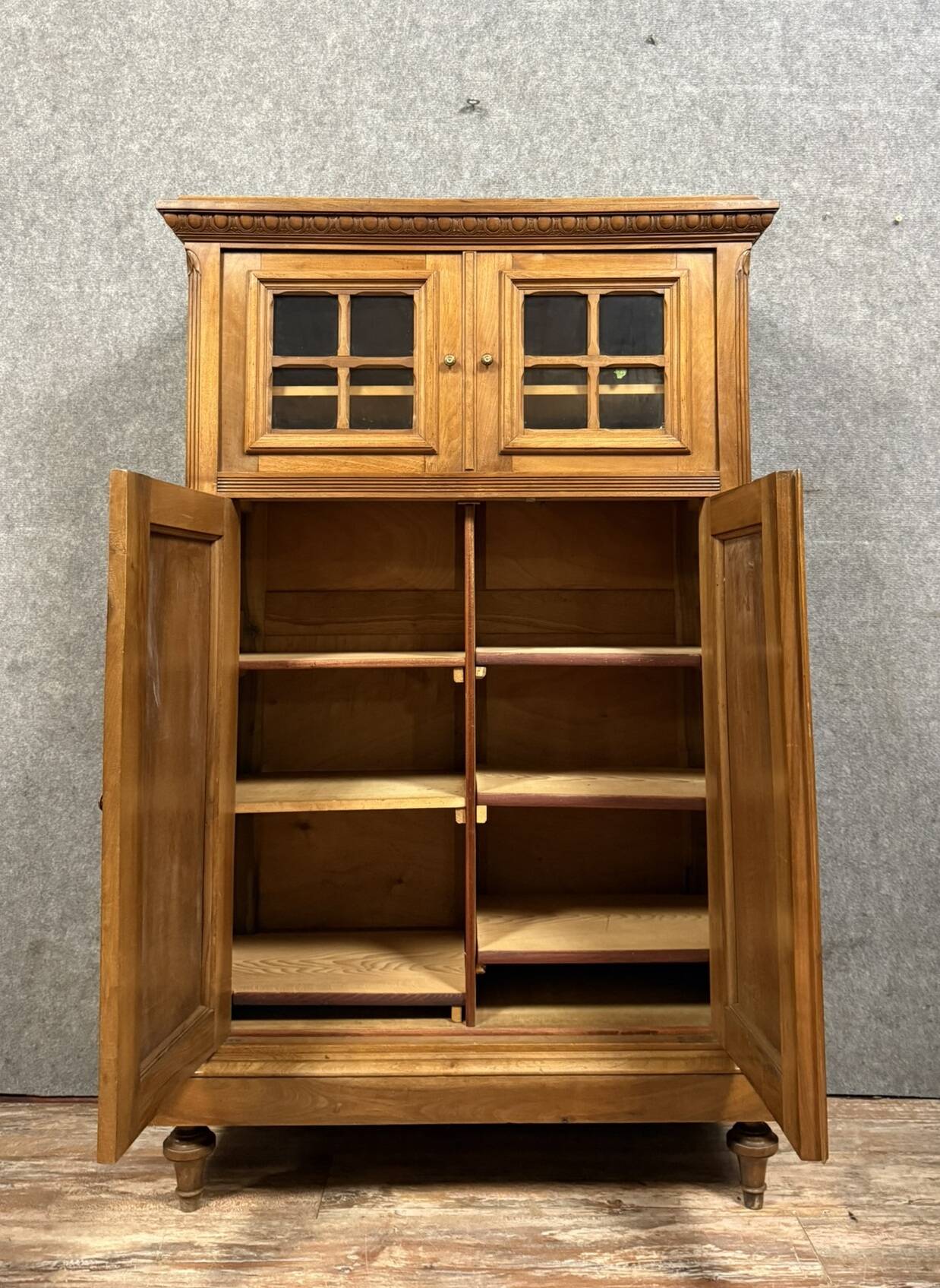 Louis XVI style library cabinet in solid walnut circa 1880