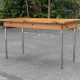 Vintage solid pine & chrome steel desk, 1970s