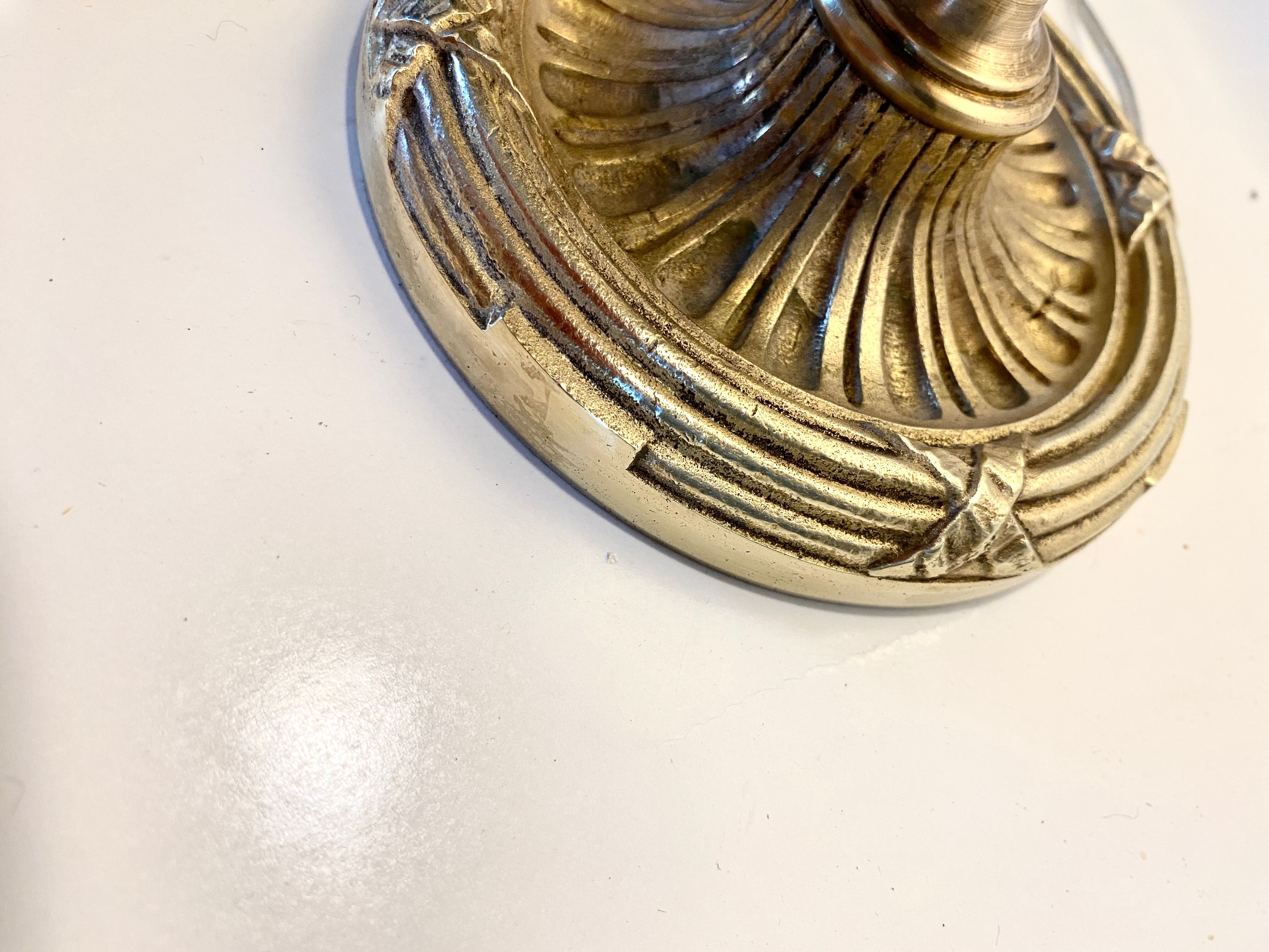 Neo-classical brass lamp, cotton shade