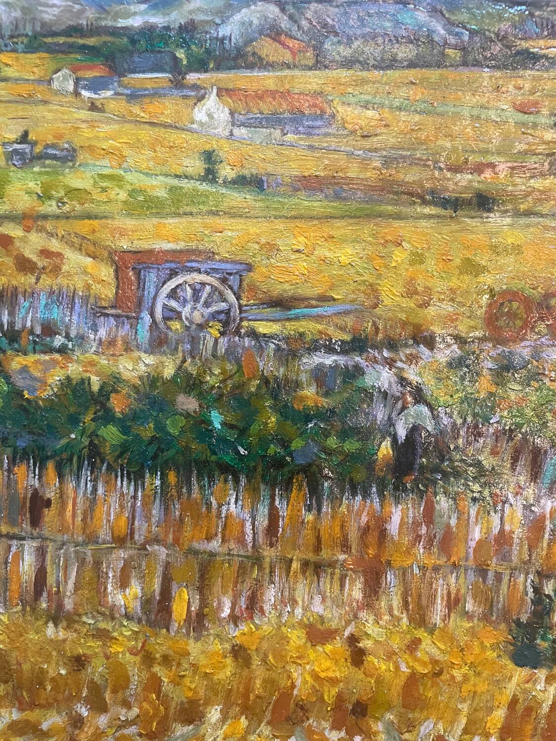 Antique painting of a harvest landscape 20th century