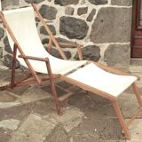 Transat avec extension chaise longue, en bois et tissu