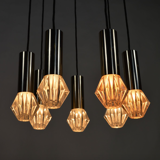 Lampe à suspension vintage en métal chromé et verre 1970