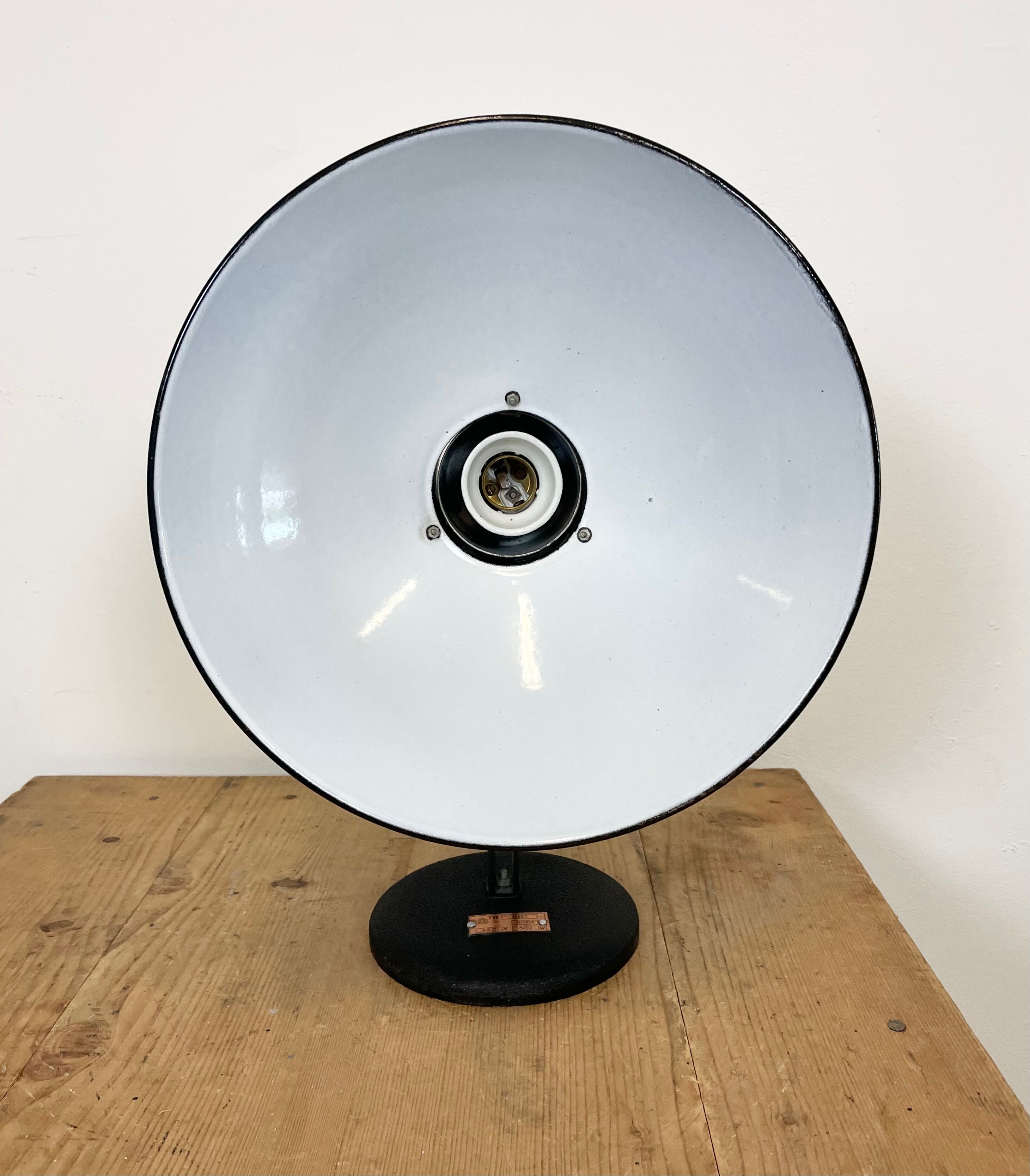 Industrial black enamel table lamp, 1950