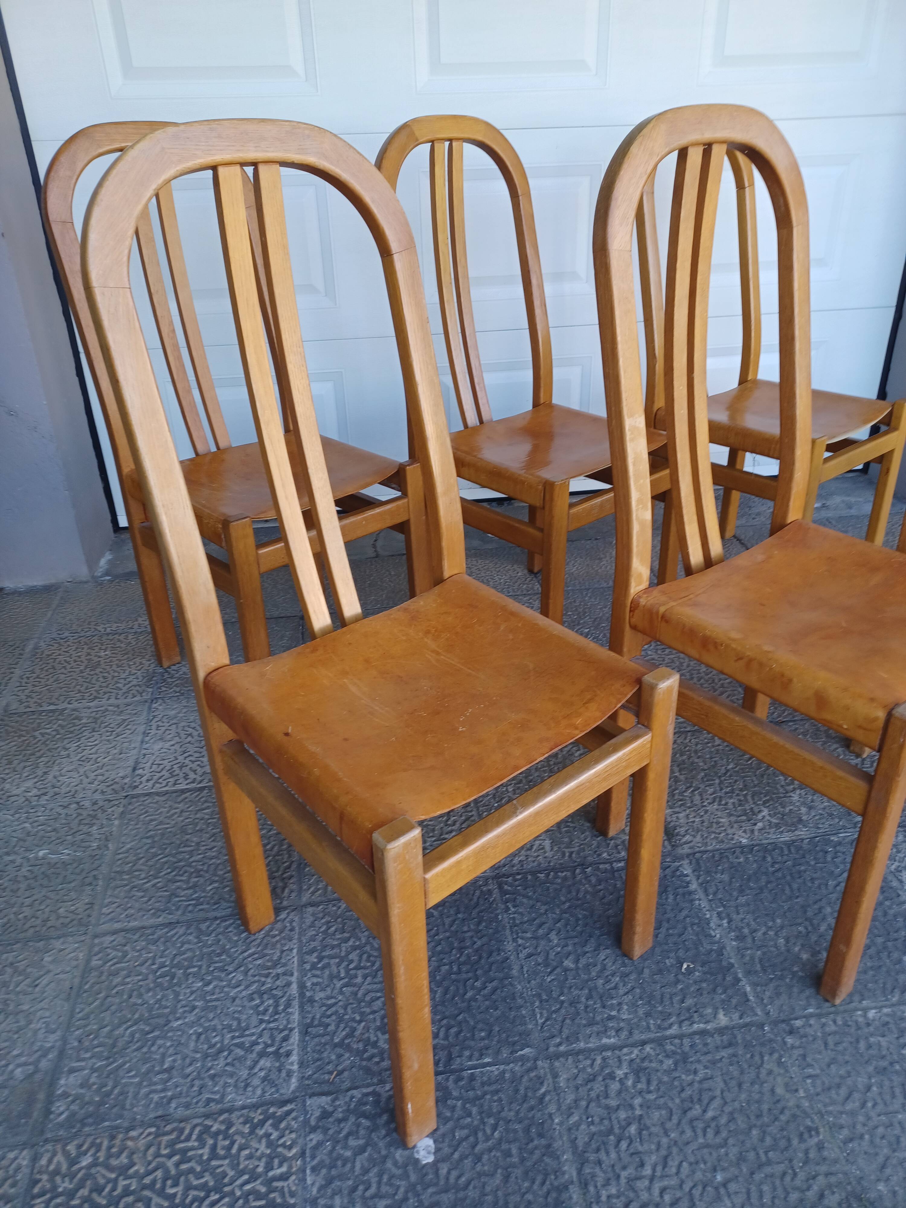 Set of 6 chairs, oak and leather