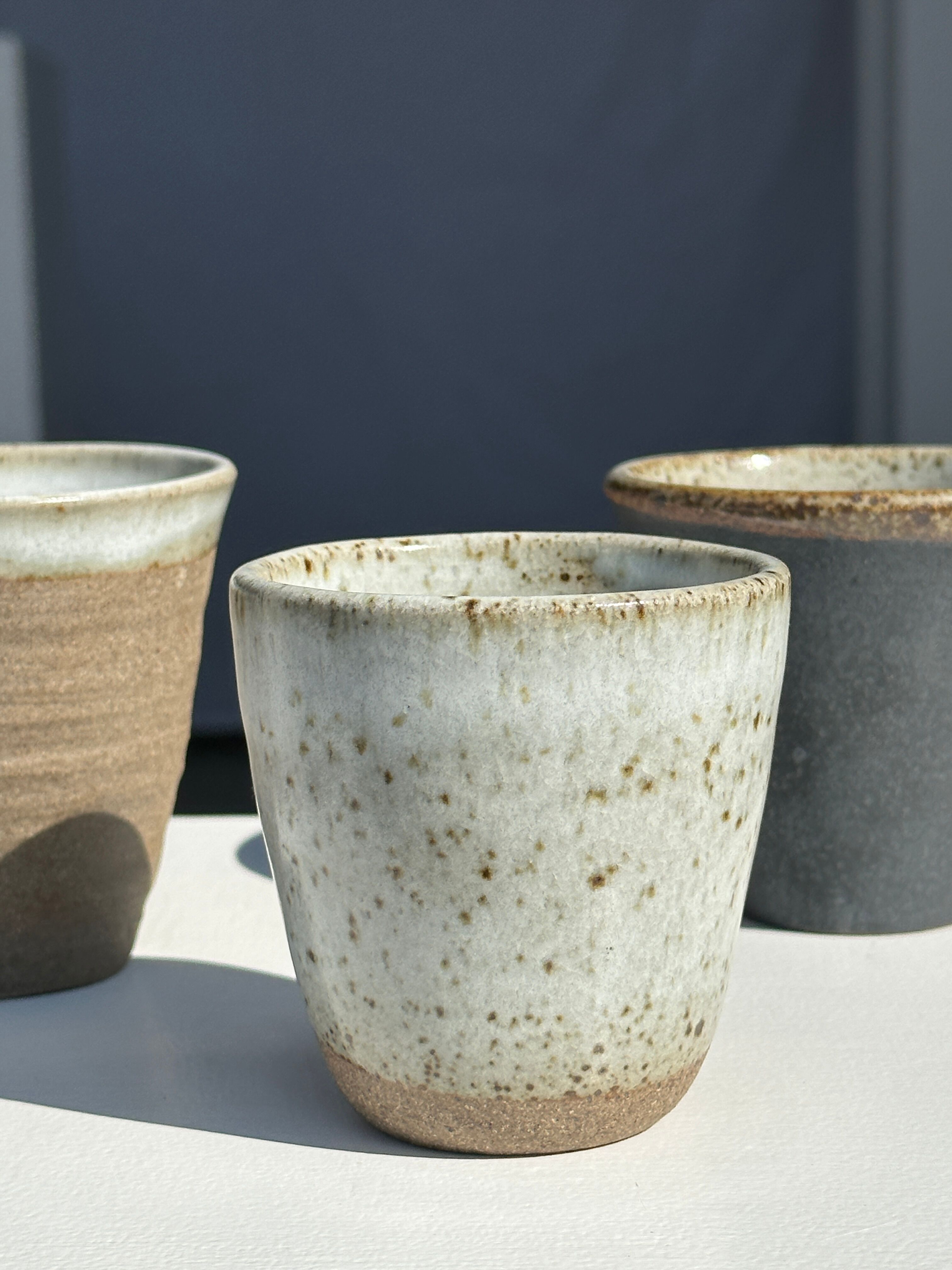 Set of 3 cups / mug in Indonesian ceramic (black, matte brown & speckled glazed)