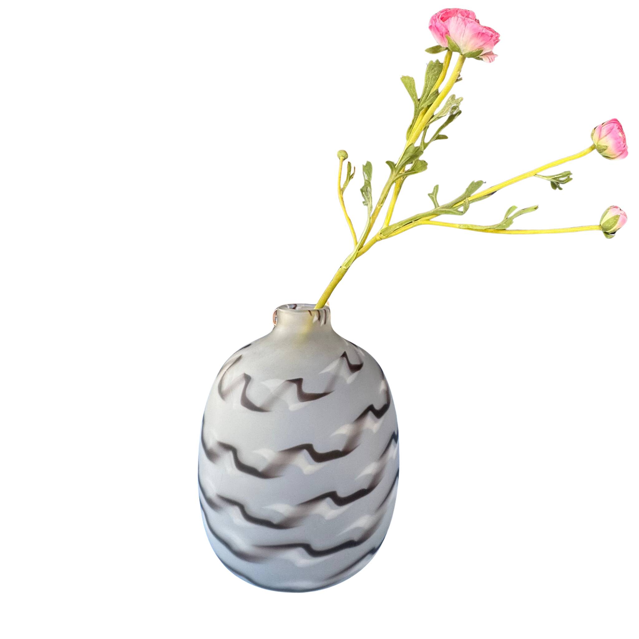Vase Art déco lourd en verre opalin, décor gravé à l'acide, vers 1930