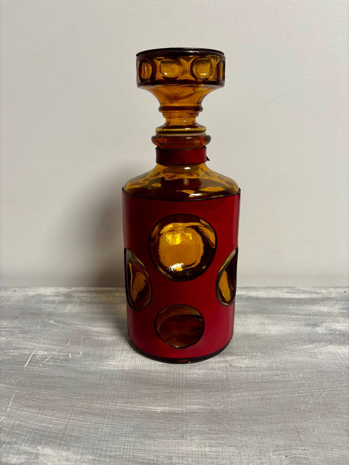 Carafe italienne vintage ambrée et rouge