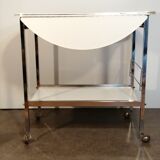 Chrome and white server with folding sides, vintage, 1970
