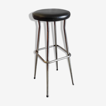 Tabouret de bar pieds compas chromé  – années 50