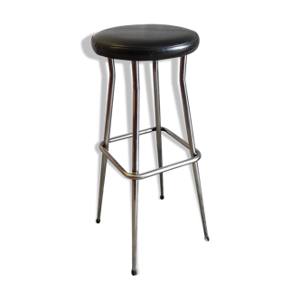Tabouret de bar pieds compas chromé  – années 50