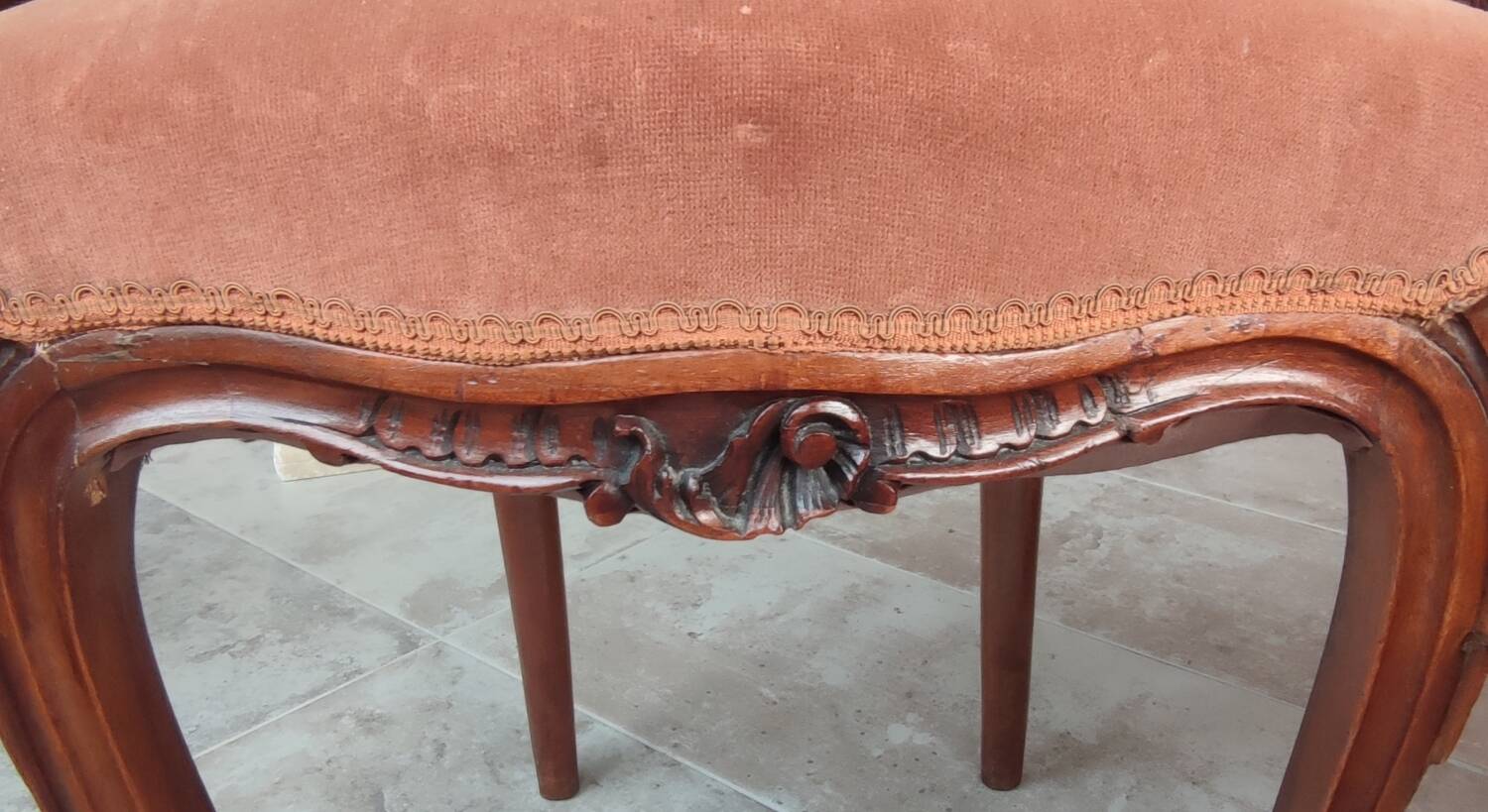Pair of Old Rockery Chairs with Velvet/Carved Wood Seats
