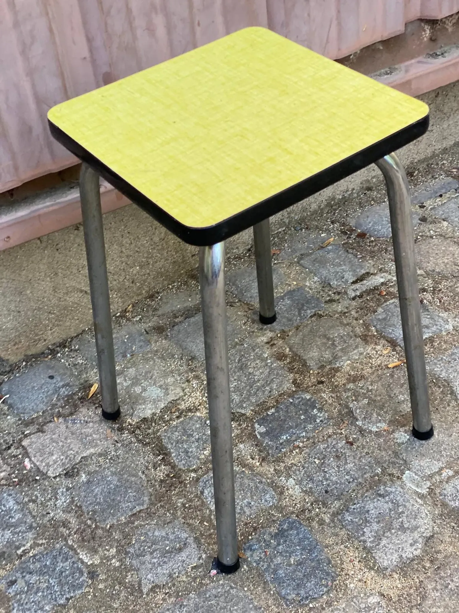 Vintage Yellow Formica Stool with Chrome Legs — 1960s/70s