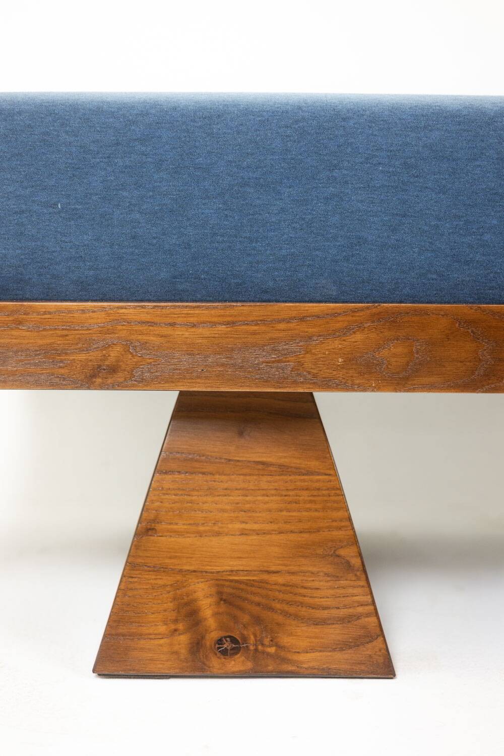 Bench in ash and glacier blue velvet. Contemporary.