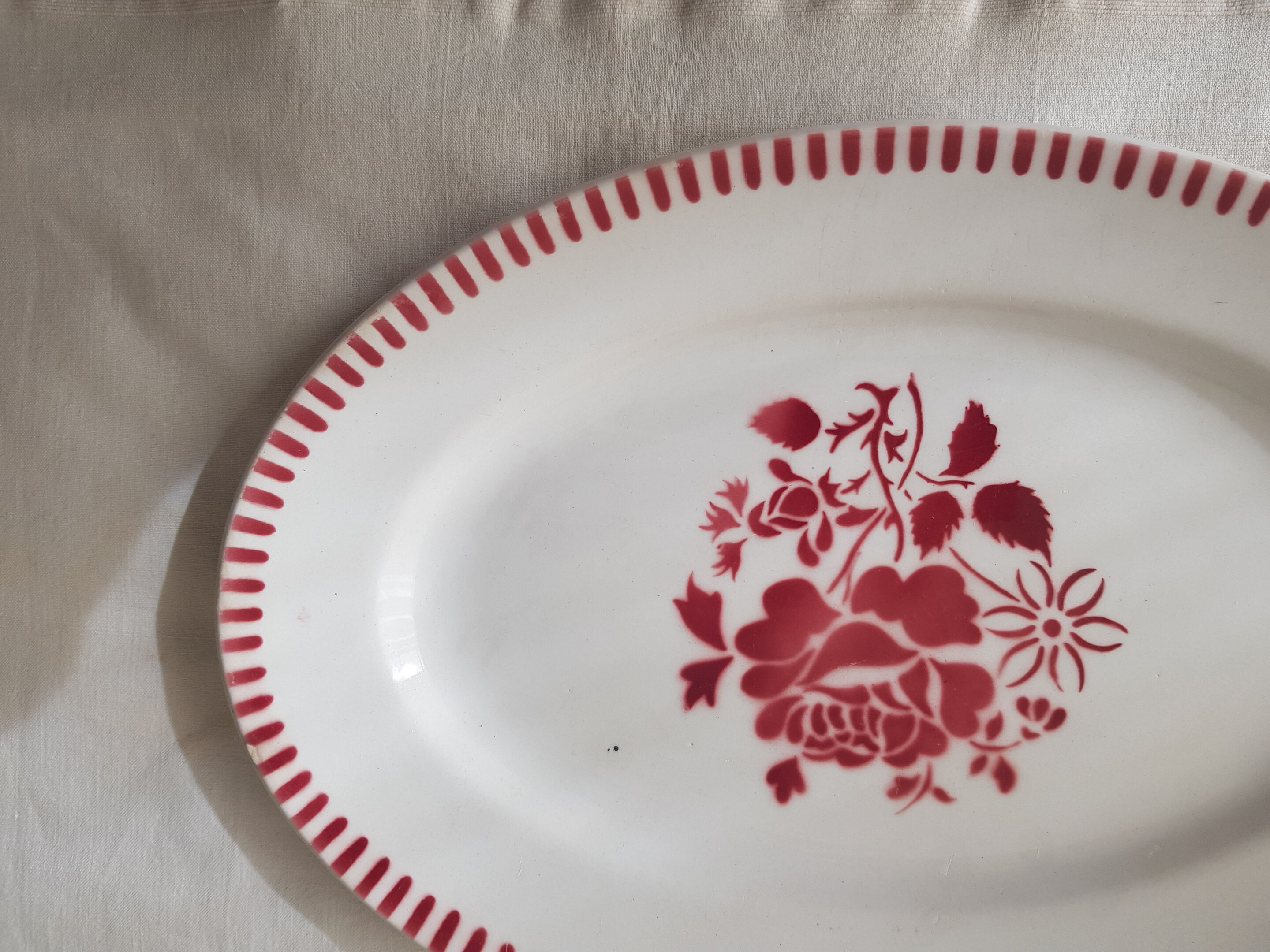 Old oval dish in luneville earthenware model evian floral decoration
