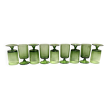 Set of Nine Green Hand-Blown Glass Drinking Glasses, Empoli, Italy