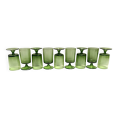 Ensemble de neuf verres verts soufflés à la main, Empoli, Italie