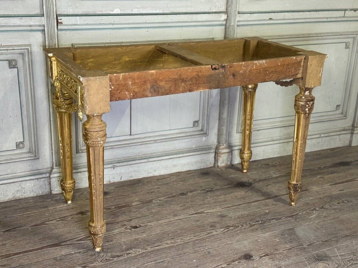 Louis XVI Console in Gilded Wood, Grey Ardennes Marble, 18th Century
