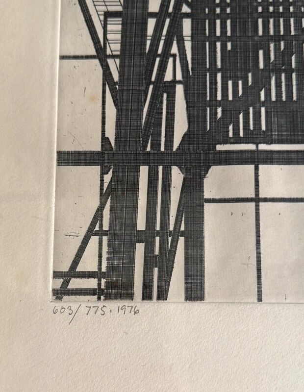 Lithograph by Rasmus Nellemann signed 1976 industrial structure