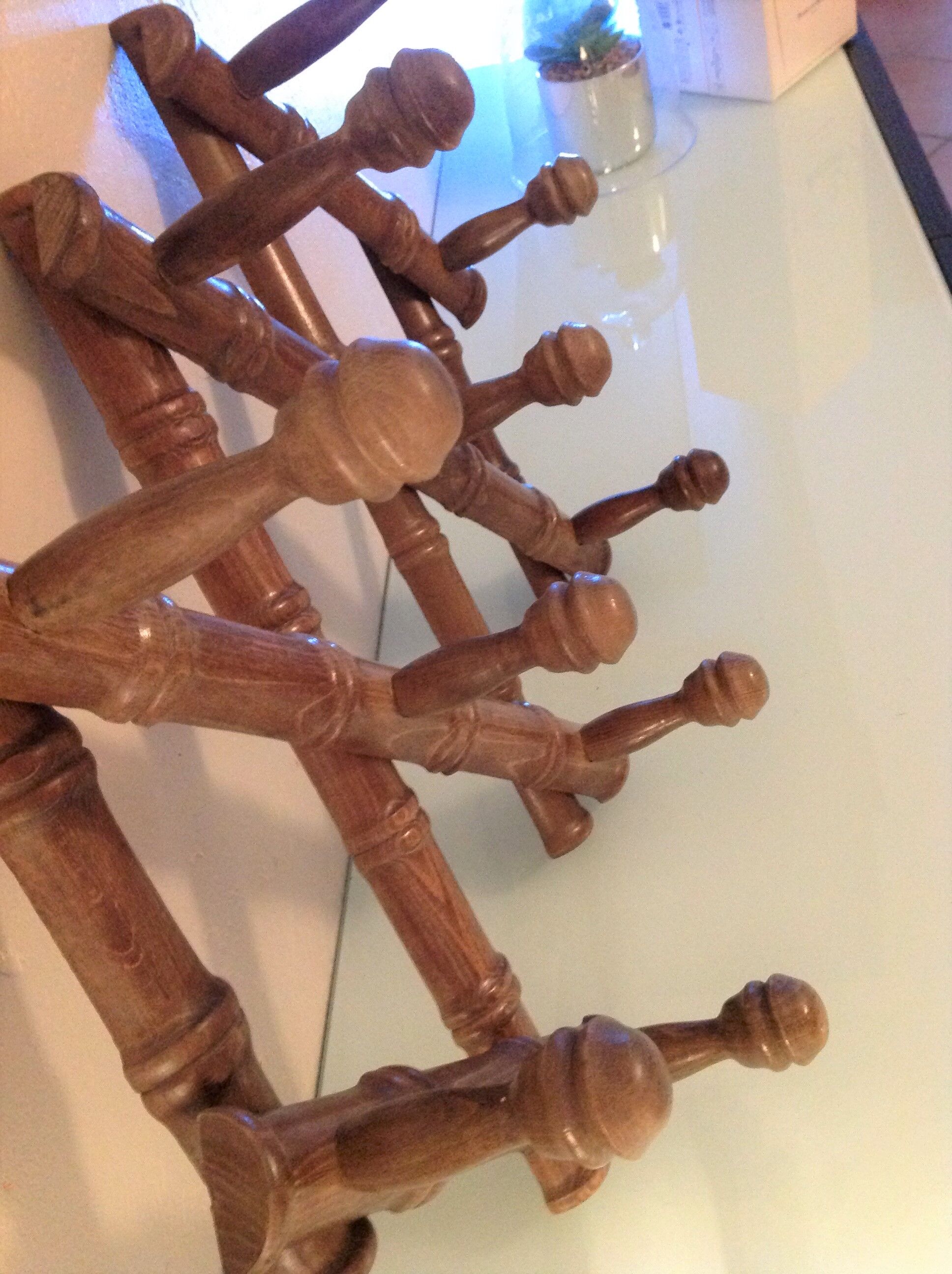 Ten-headed wooden accordion coat rack / vintage 60s-70s