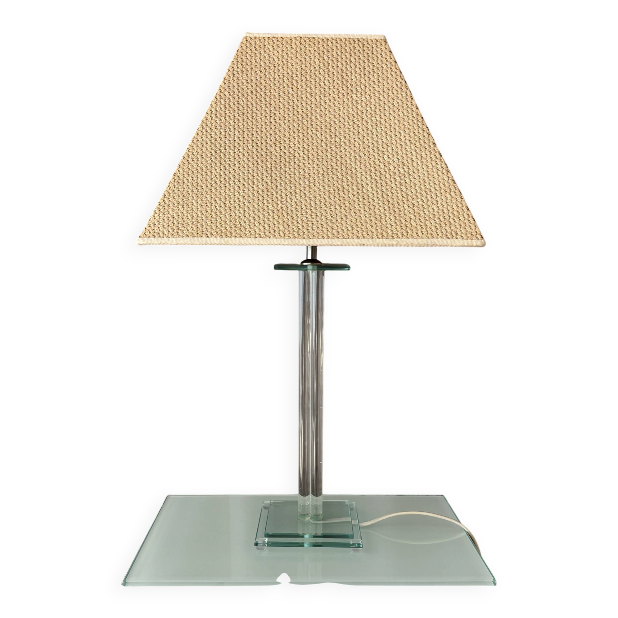 Vintage Hollywood Regency Acrylic Table Lamp with Original Woven Shade