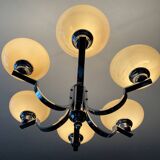 Art Deco chandelier in nickel-plated and opaline metal