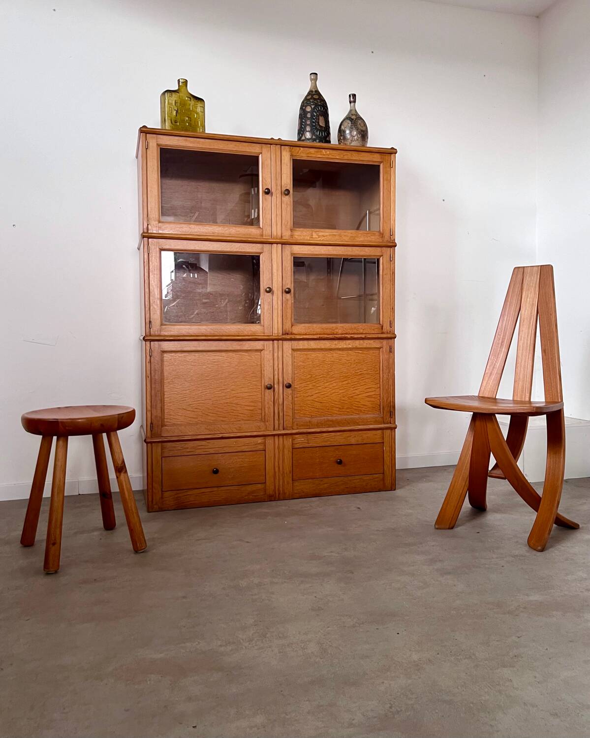 Old MD storage furniture bookcase design Martin Dupuis light oak 1950s vintage