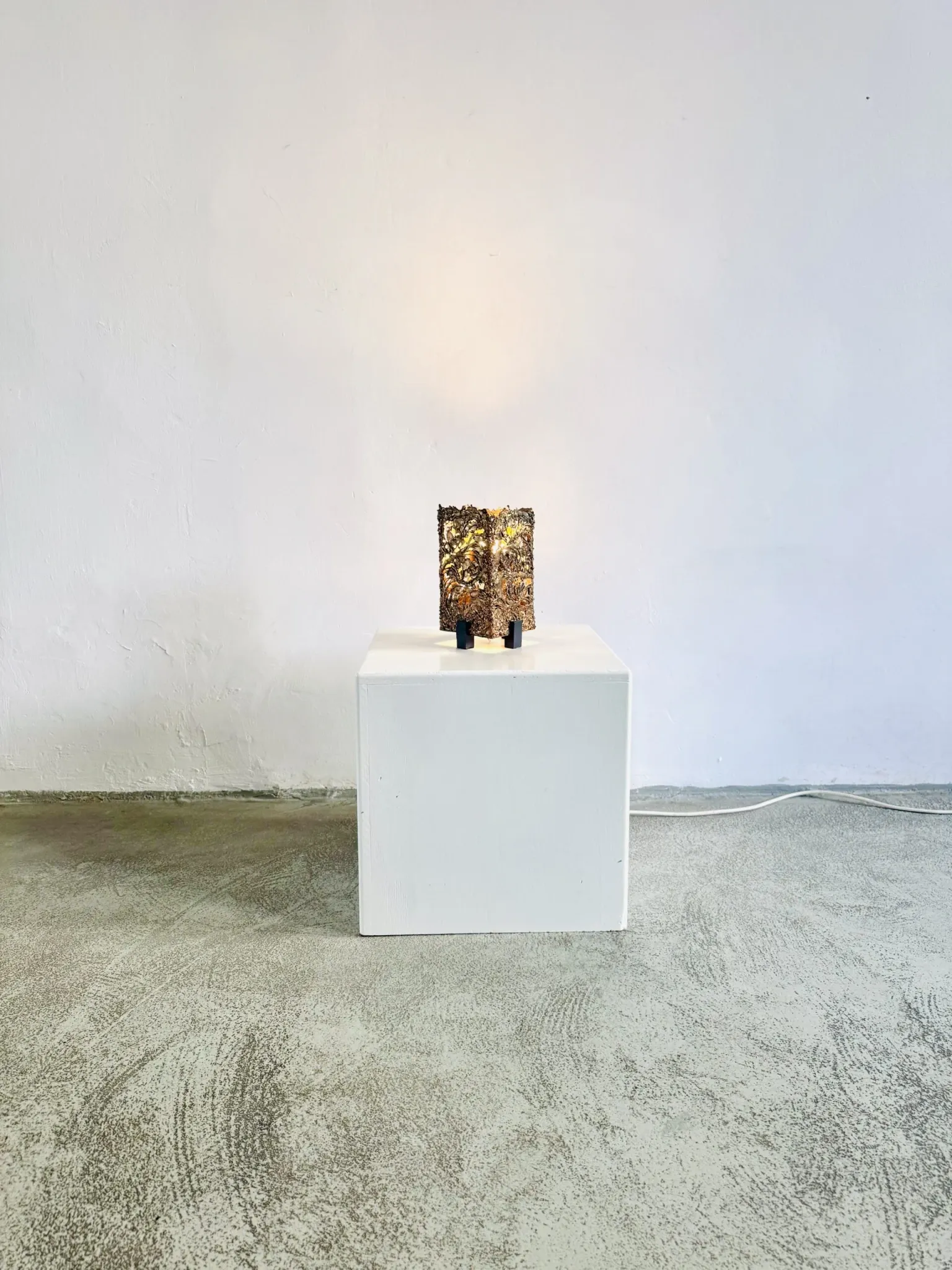 Brutalist Copper Table Lamp By Aimo Tukiainen For Oy Moonlight, Finland, 1970S