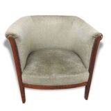 Khaki velvet barrel armchair