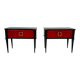 Pair of Italian Art Deco Nightstands in Red Parchment and Black Lacquer, 19