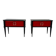Pair of Italian Art Deco Nightstands in Red Parchment and Black Lacquer, 19