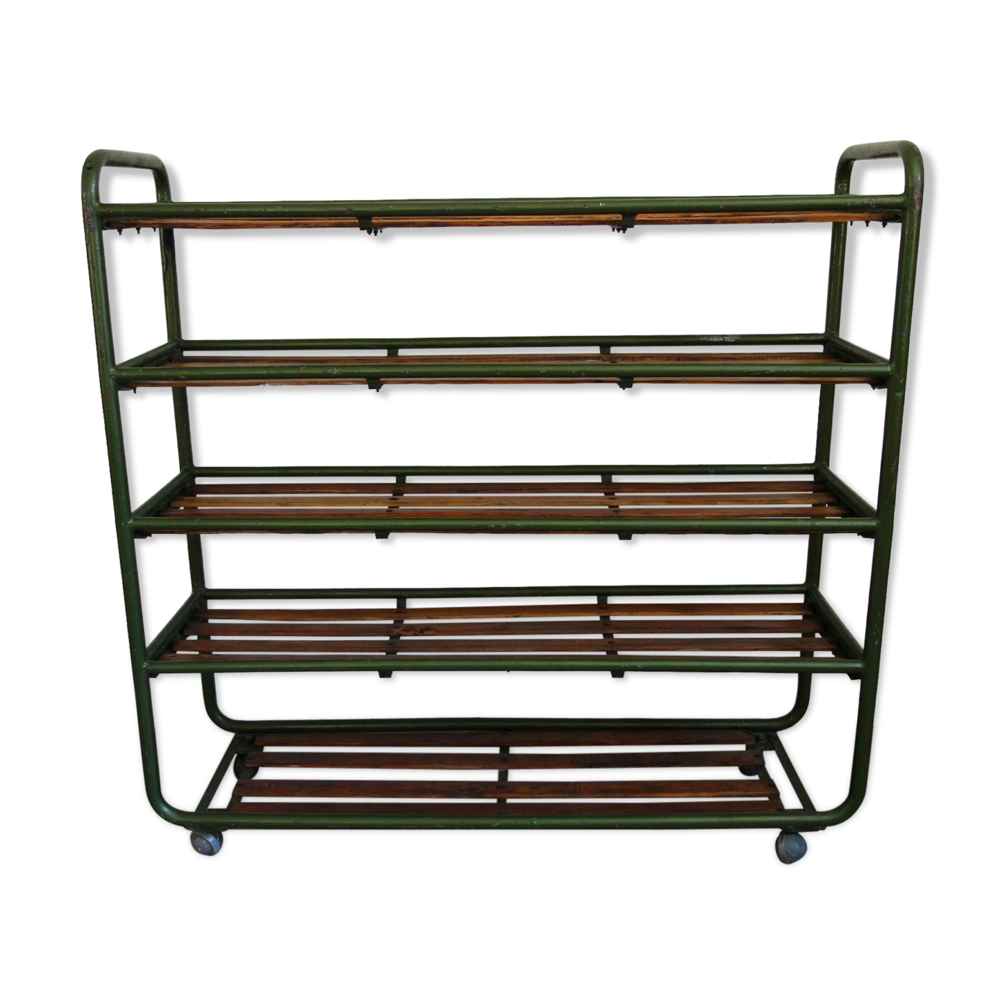 Old industrial shelf with wheels
