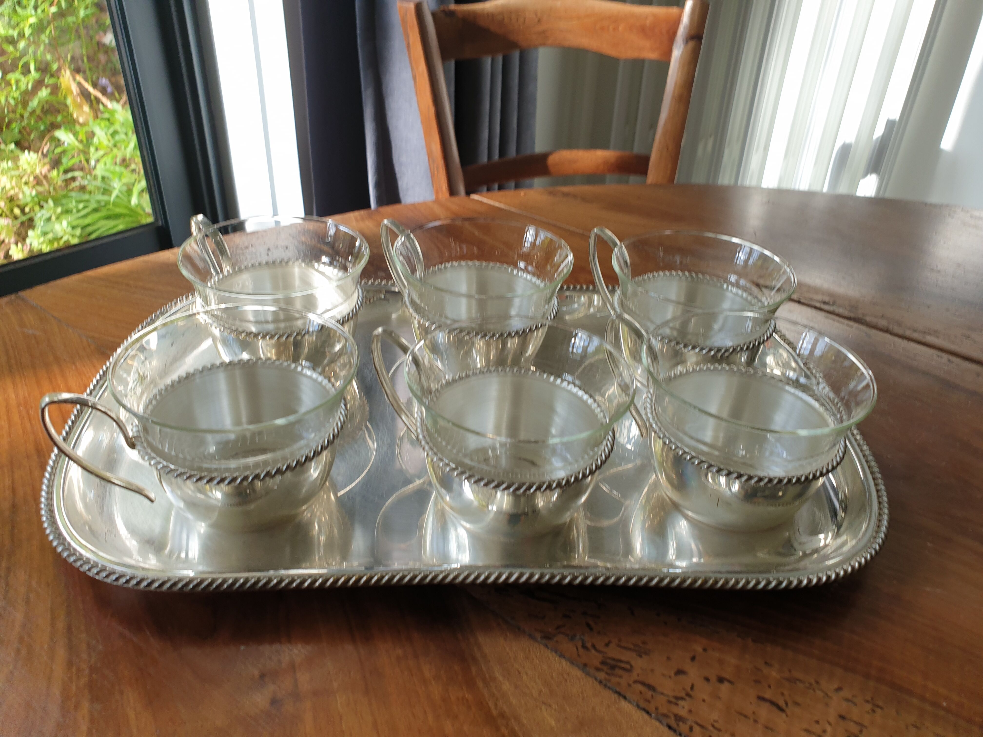Silver coffee set and glass schott mainz 1970