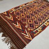 Vintage Afghan Tribal Kilim Wool Rug 390x185 cm Red, Orange, Brown, Black Large