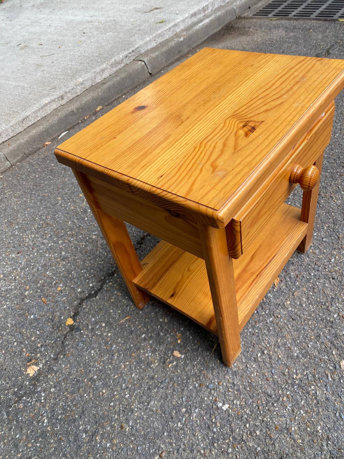 Solid pine bedside table with drawer 1990