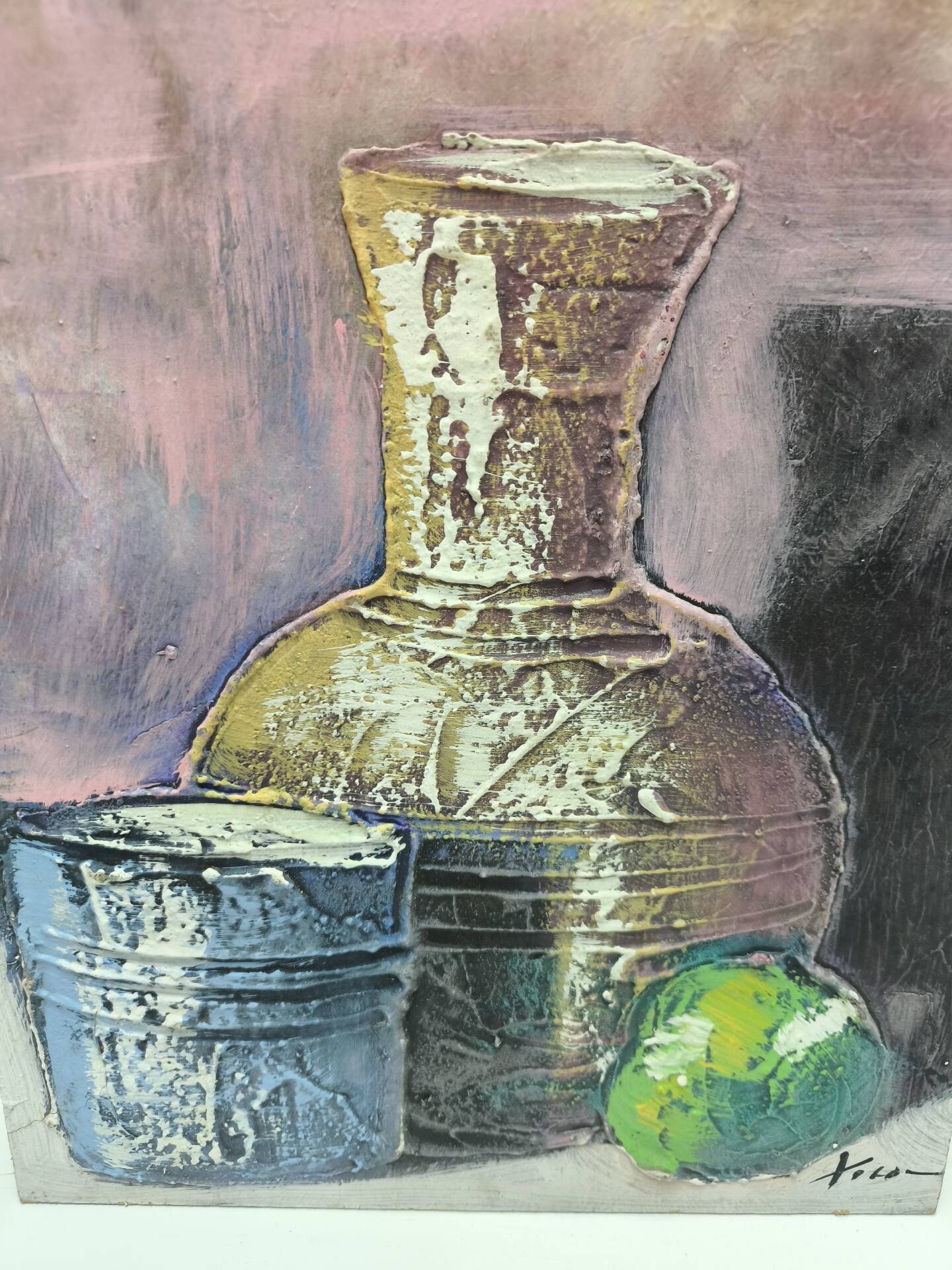 Nature morte texturée sur bois