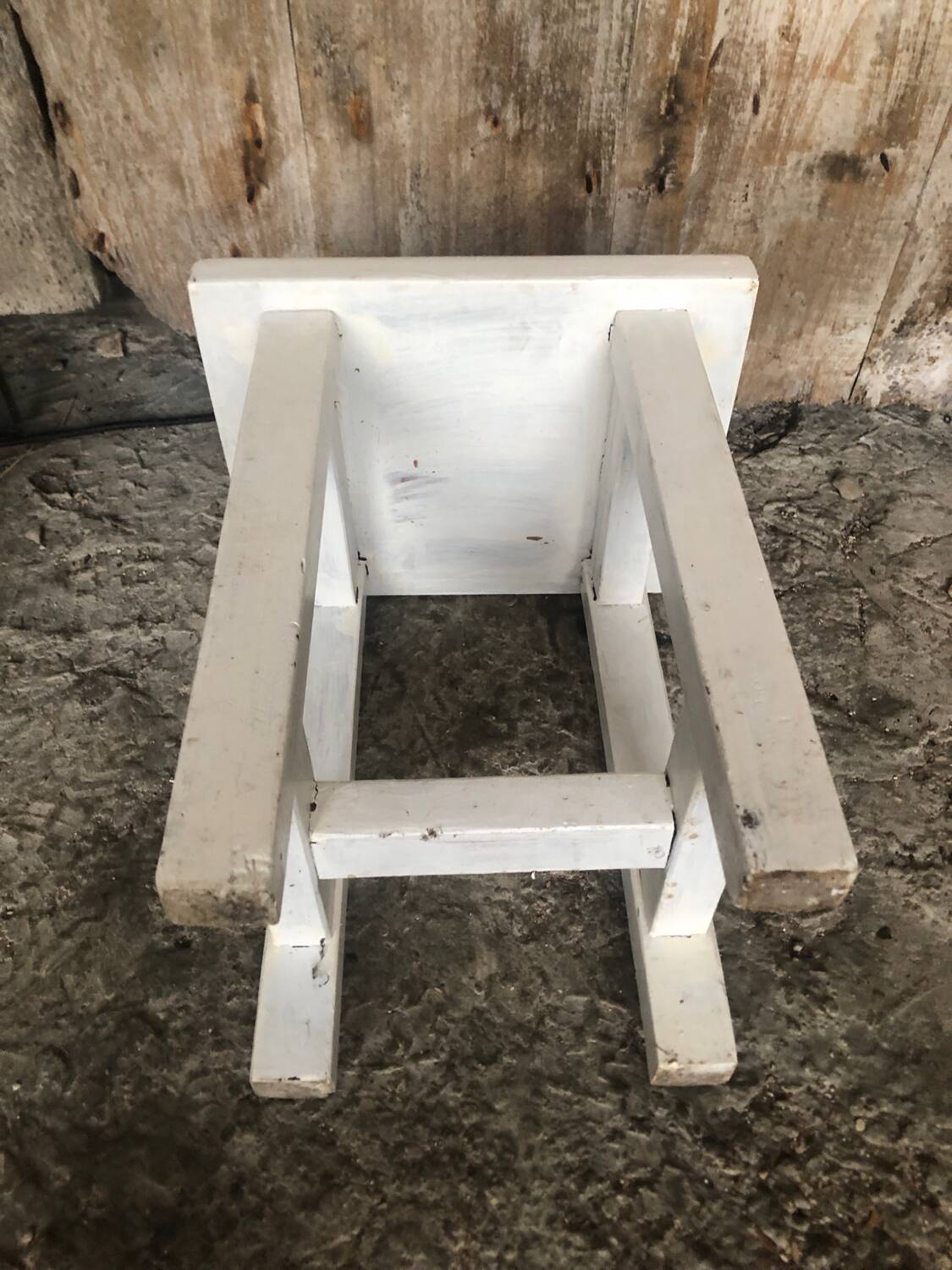 Vintage White Wood Milking Stool