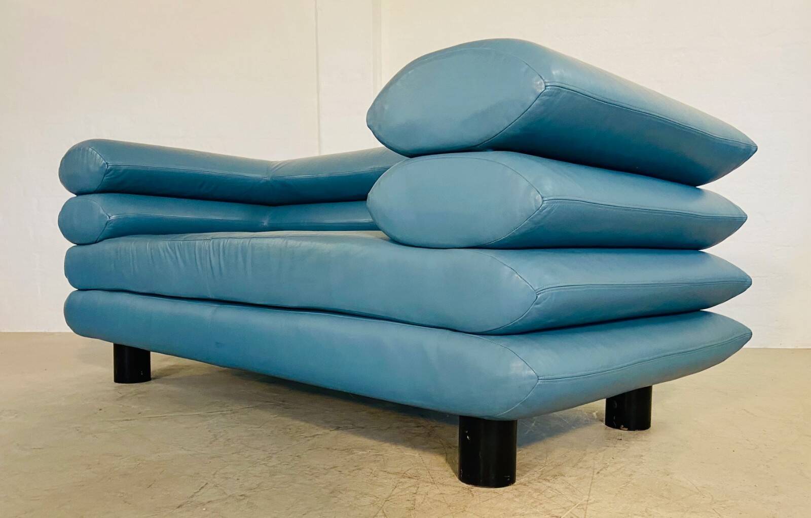Vintage retro Swedish 2 seater turquoise leather sofa