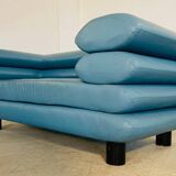 Vintage retro Swedish 2 seater turquoise leather sofa