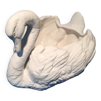 Grand cache-pot cygne en faience blanche