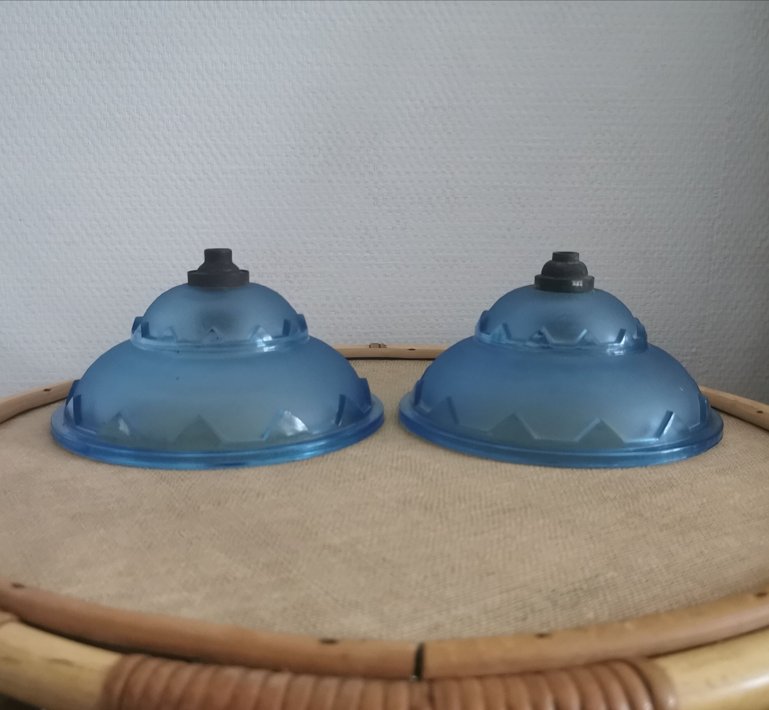 Pair hanging lamp Abat-jour blue glass
