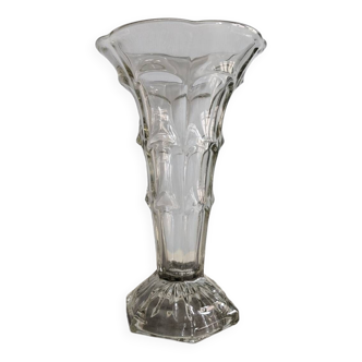 Large glass vase in the shape of a cone