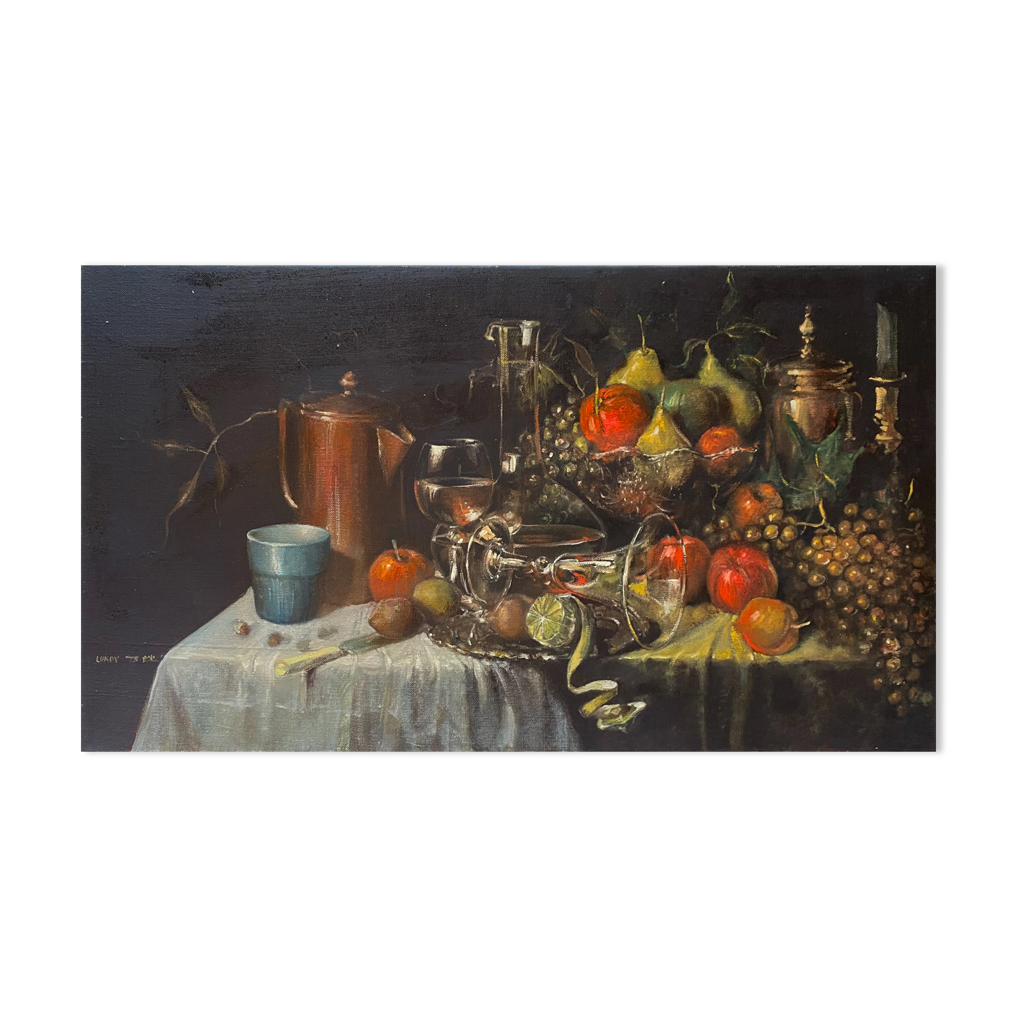 Painting "Still life with lemon" cf. Pieter Claesz by Yoram LUKOV (born in 1940)