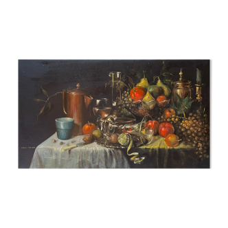 Painting "Still life with lemon" cf. Pieter Claesz by Yoram LUKOV (born in 1940)