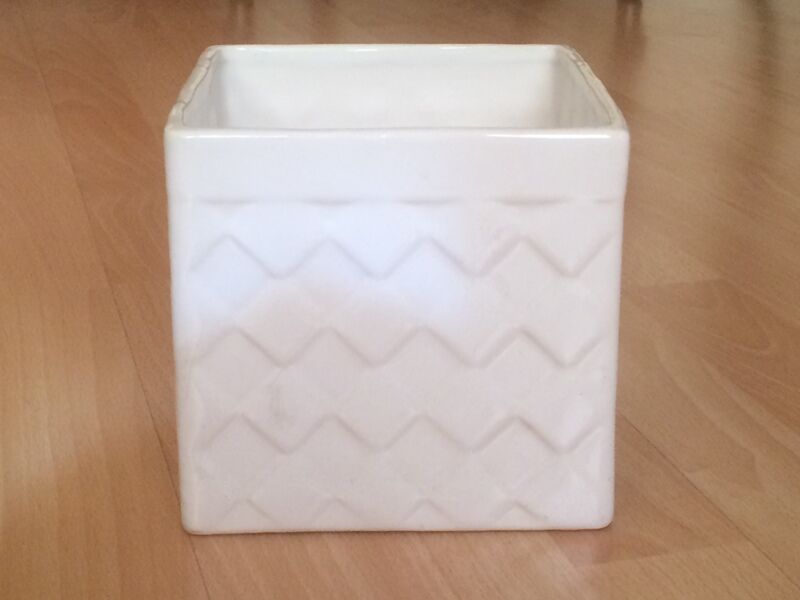 Square pot cover terra cotta enamelled white vintage